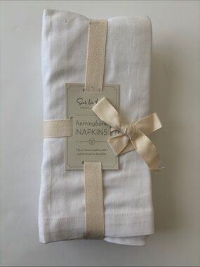 NWT Sur La Table 100% Cotton Herringbone Napkins Set of 8, WHITE